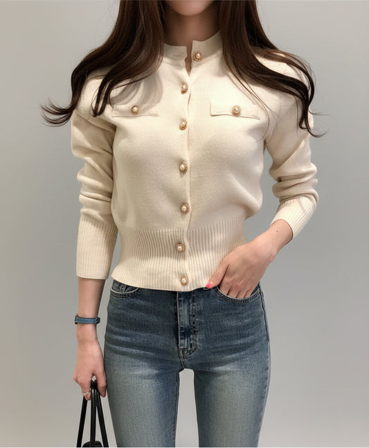 SaneShoppe-Autumn Korea Women's Cardigan Knitted Coat - Chic Single Breasted Slim Fit Top