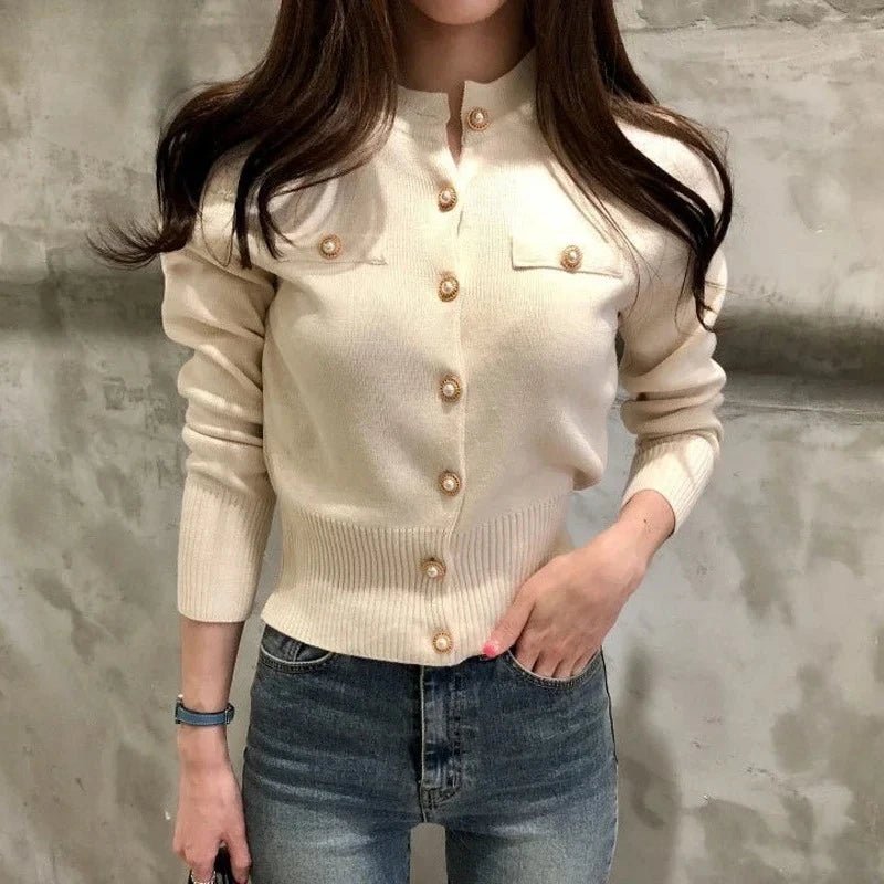 SaneShoppe - Fashion Women Cardigans Korea Autumn Long Sleeve Sweater Knitted Coat Short Casual Single Breasted Korean Slim Chic Ladies Tops