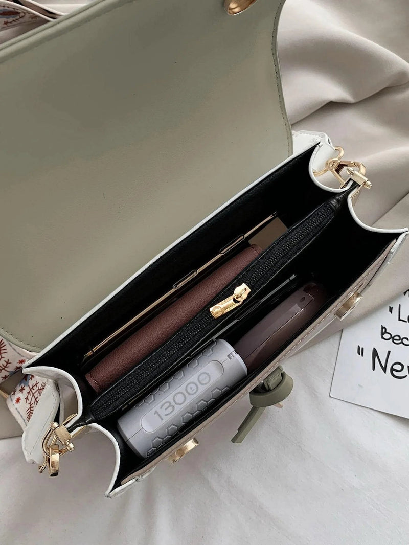 SaneShoppe - Fashionable Bag for Women, Versatile New Crossbody Bag, Casual, Contrasting Color, Small Square Bag, Wide Shoulder Strap