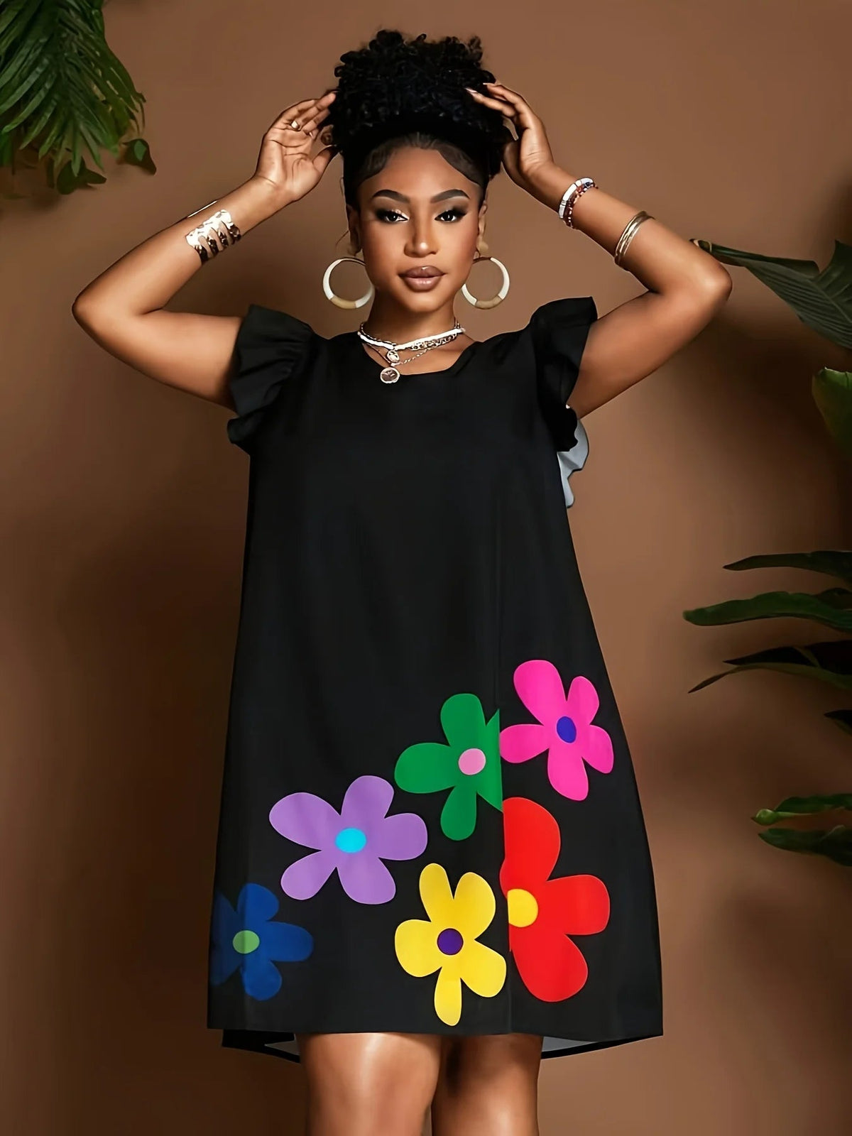 SaneShoppe - Fashionable Printed High - Waisted Short Plus - Size Dress