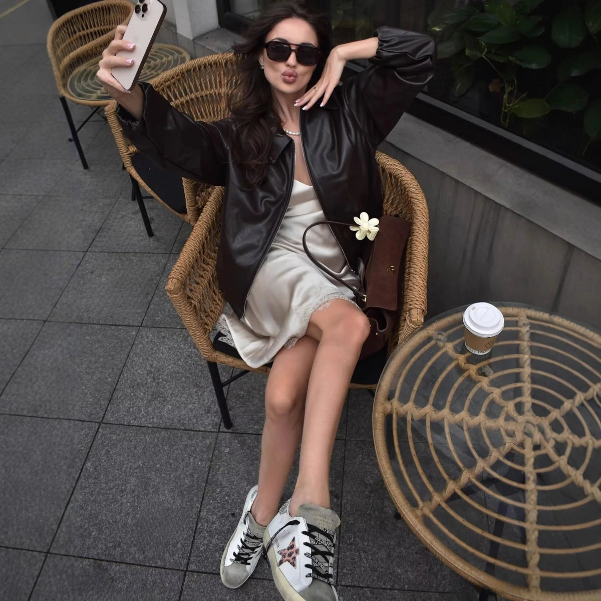 SaneShoppe - Fashionable Street Style Pilot Design Jacket Outerwear in Two Colors Polyester Leather Alternative Loose Fit Long Sleeve Coat