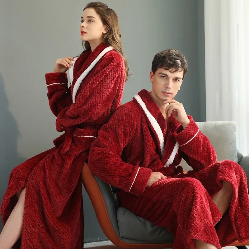 SaneShoppe-Couples Thick Coral Velvet Bathrobes for Adults - Autumn/Winter