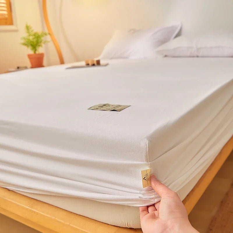 SaneShoppe - Fitted Bed Sheet Luxury Egyptian Pure Cotton Mattress Cover Bedspreads Elastic Bed Linens Soft Bedsheet (Pillowcase Can Order)