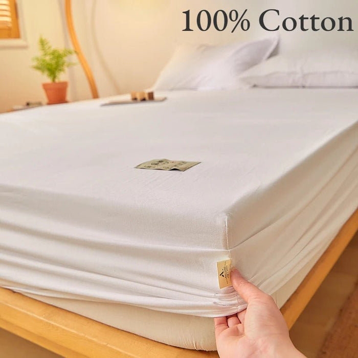 SaneShoppe - Fitted Bed Sheet Luxury Egyptian Pure Cotton Mattress Cover Bedspreads Elastic Bed Linens Soft Bedsheet (Pillowcase Can Order)