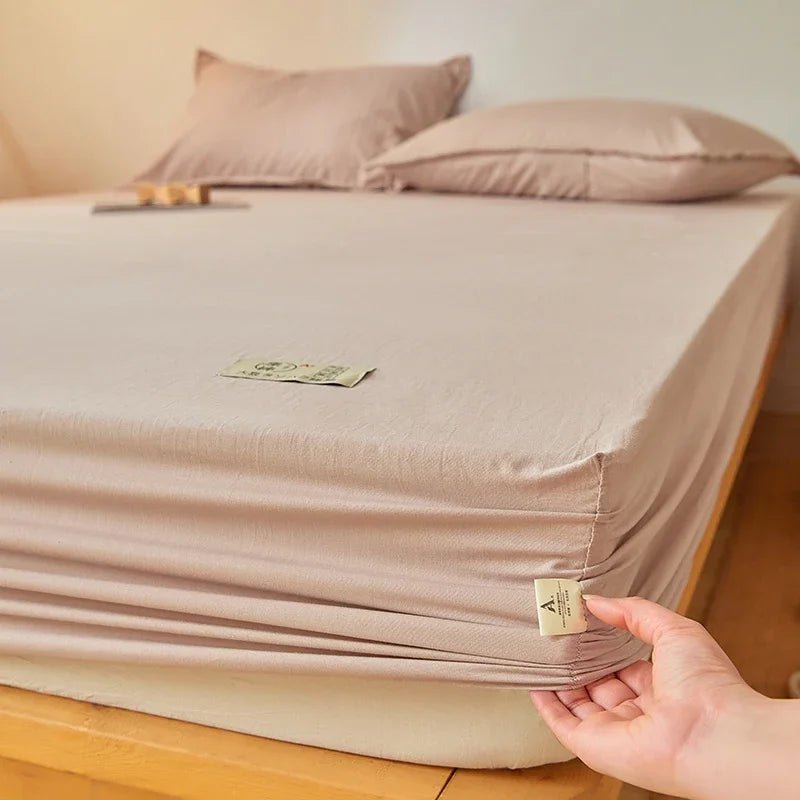 SaneShoppe - Fitted Bed Sheet Luxury Egyptian Pure Cotton Mattress Cover Bedspreads Elastic Bed Linens Soft Bedsheet (Pillowcase Can Order)