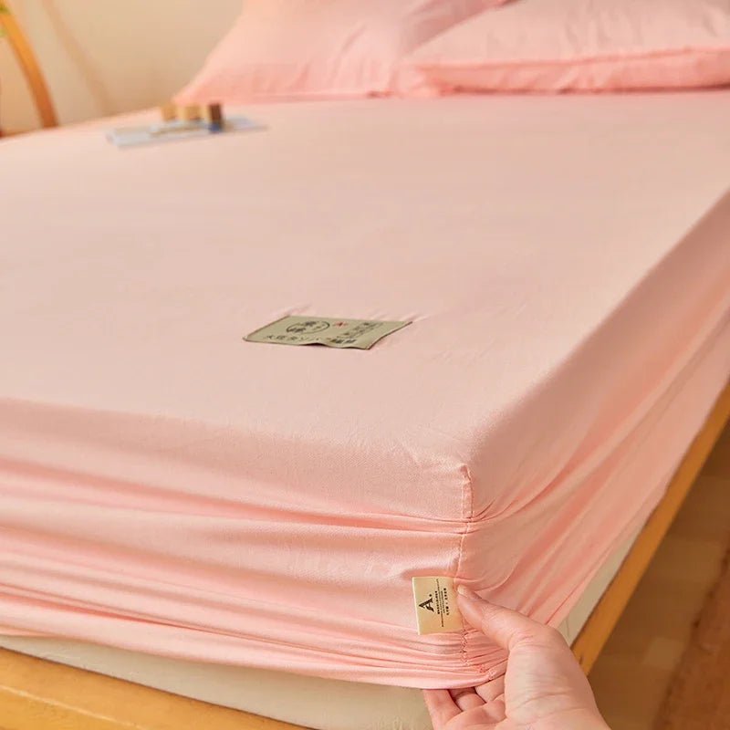 SaneShoppe - Fitted Bed Sheet Luxury Egyptian Pure Cotton Mattress Cover Bedspreads Elastic Bed Linens Soft Bedsheet (Pillowcase Can Order)