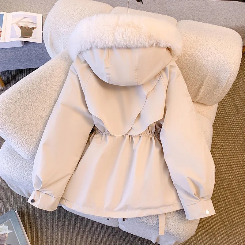 SaneShoppe - Fleece Lined Hood Down Jacket Winter Coat for Women Warm Drawstring Padded Parkas Korean Casual Streetwear Female Puffer Outwear
