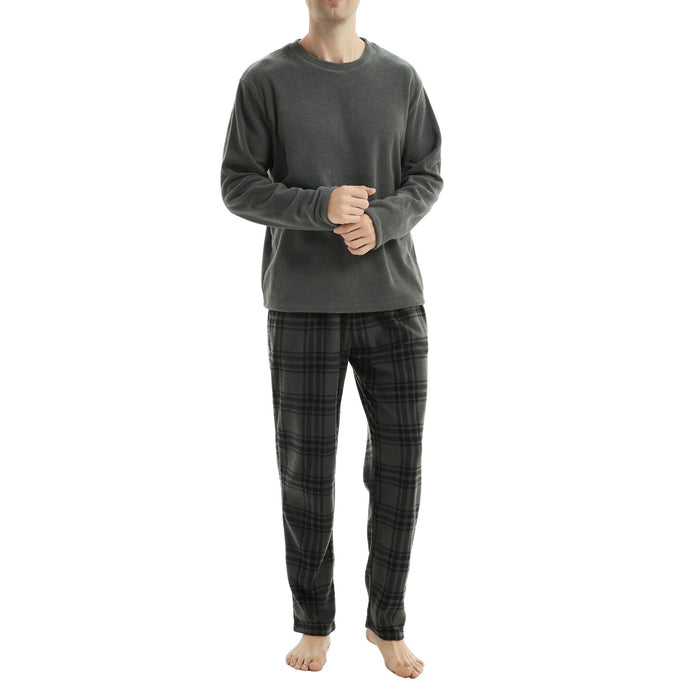 SaneShoppe - Fluffy Men's Fleece Pajama Set, Thermal Pyjamas in Grey Check.