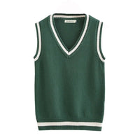 SaneShoppe - ForestGreen JK Striped V - Neck Vest Unisex College Knitted Sweater Vest Sleeveless Pure Cotton Couple's Shoulder Pad