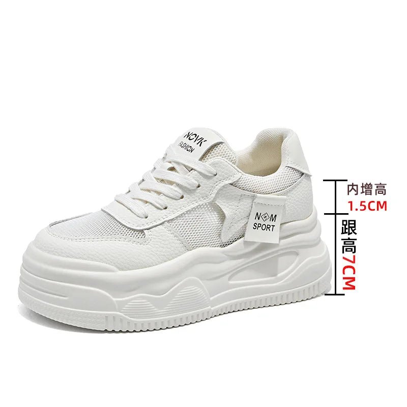SaneShoppe - Fujin 8.5cm Genuine Leather Women Vulcanize Chunky Sneakers Women Summer Hidden High Heels Platform Wedge Summer Mesh Shoes