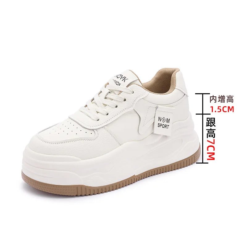 SaneShoppe - Fujin 8.5cm Genuine Leather Women Vulcanize Chunky Sneakers Women Summer Hidden High Heels Platform Wedge Summer Mesh Shoes