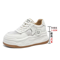 SaneShoppe - Fujin 8.5cm Genuine Leather Women Vulcanize Chunky Sneakers Women Summer Hidden High Heels Platform Wedge Summer Mesh Shoes