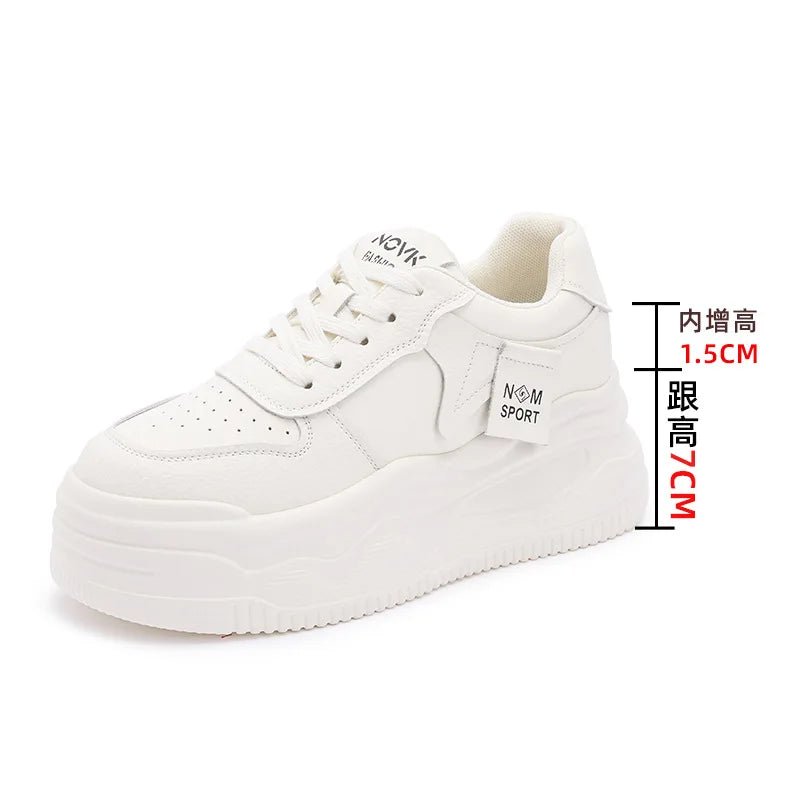 SaneShoppe - Fujin 8.5cm Genuine Leather Women Vulcanize Chunky Sneakers Women Summer Hidden High Heels Platform Wedge Summer Mesh Shoes