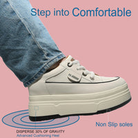 SaneShoppe - Fujin 9cm 3 inch comfortable platform sneakers for women Genuine Leather Women Vulcanized Shoes Platform High Heels Casual Shoes