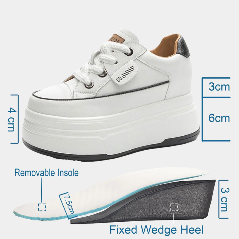 SaneShoppe - Fujin 9cm 3 inch comfortable platform sneakers for women Genuine Leather Women Vulcanized Shoes Platform High Heels Casual Shoes