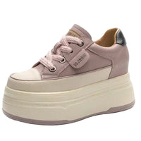SaneShoppe - Fujin 9cm 3 inch comfortable platform sneakers for women Genuine Leather Women Vulcanized Shoes Platform High Heels Casual Shoes