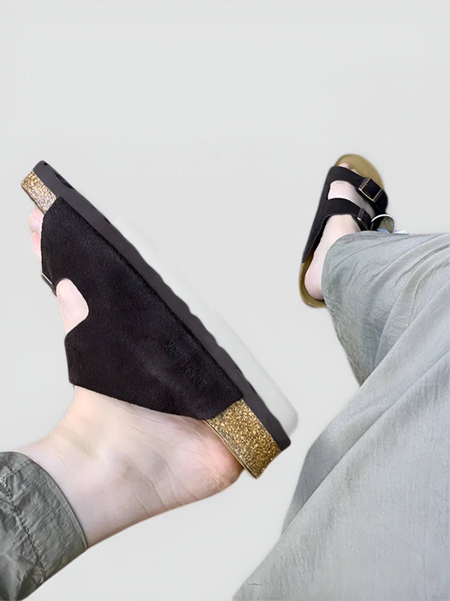 SaneShoppe-Unisex Full Grain Leather Sandals with Cork Sole for Men and Women