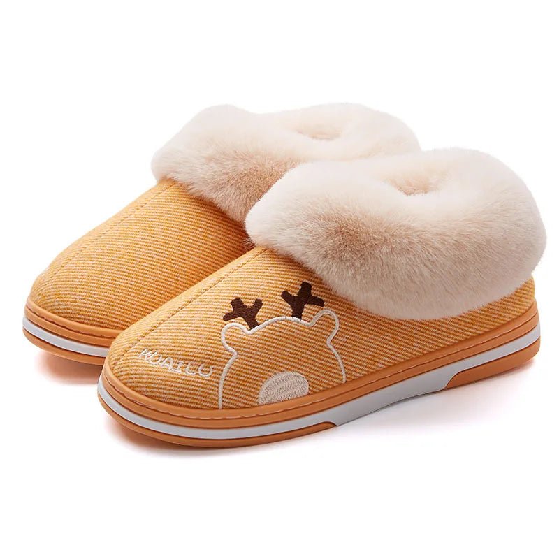 SaneShoppe - Gacimy Warm Cotton Slippers For Women Winter Indoor Soft Flats Shoes Couple Casual Anti - Slip Home Slides Fashion Furry Slippers