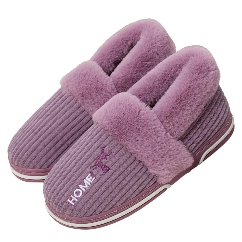 SaneShoppe - Gacimy Warm Cotton Slippers For Women Winter Indoor Soft Flats Shoes Couple Casual Anti - Slip Home Slides Fashion Furry Slippers