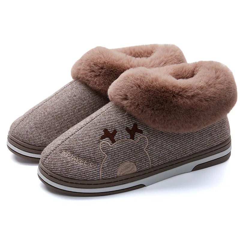 SaneShoppe - Gacimy Warm Cotton Slippers For Women Winter Indoor Soft Flats Shoes Couple Casual Anti - Slip Home Slides Fashion Furry Slippers