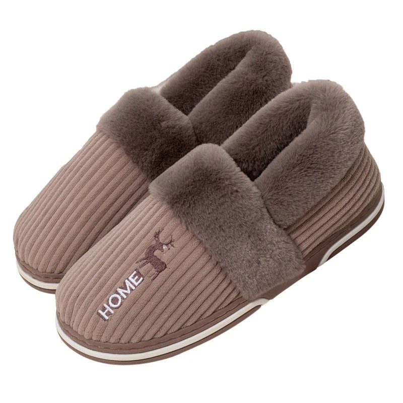 SaneShoppe - Gacimy Warm Cotton Slippers For Women Winter Indoor Soft Flats Shoes Couple Casual Anti - Slip Home Slides Fashion Furry Slippers