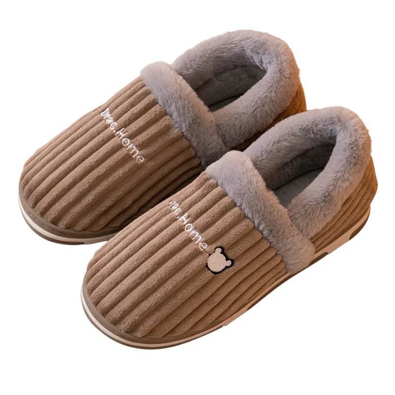 SaneShoppe - Gacimy Warm Cotton Slippers For Women Winter Indoor Soft Flats Shoes Couple Casual Anti - Slip Home Slides Fashion Furry Slippers