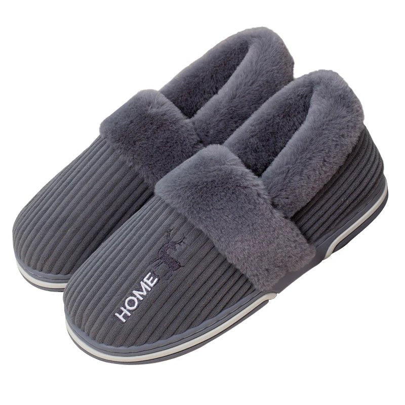 SaneShoppe - Gacimy Warm Cotton Slippers For Women Winter Indoor Soft Flats Shoes Couple Casual Anti - Slip Home Slides Fashion Furry Slippers