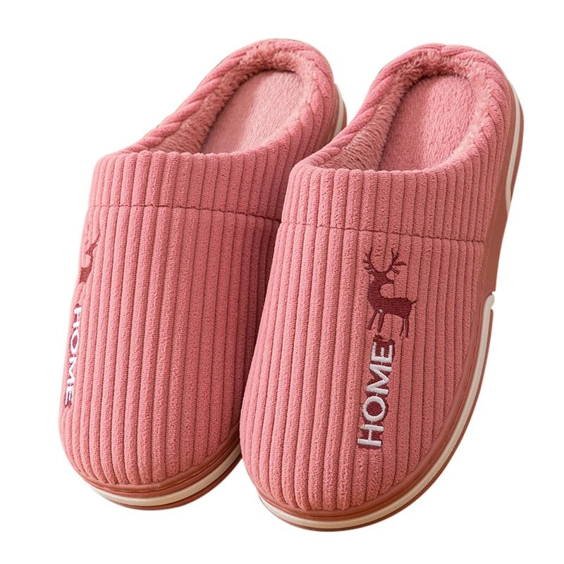 SaneShoppe - Gacimy Warm Cotton Slippers For Women Winter Indoor Soft Flats Shoes Couple Casual Anti - Slip Home Slides Fashion Furry Slippers