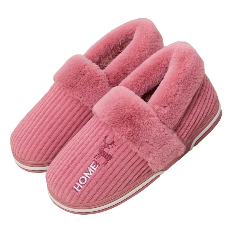 SaneShoppe - Gacimy Warm Cotton Slippers For Women Winter Indoor Soft Flats Shoes Couple Casual Anti - Slip Home Slides Fashion Furry Slippers