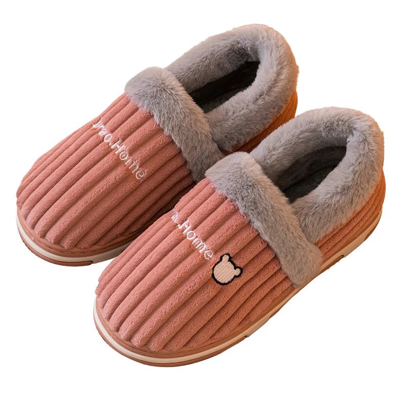 SaneShoppe - Gacimy Warm Cotton Slippers For Women Winter Indoor Soft Flats Shoes Couple Casual Anti - Slip Home Slides Fashion Furry Slippers