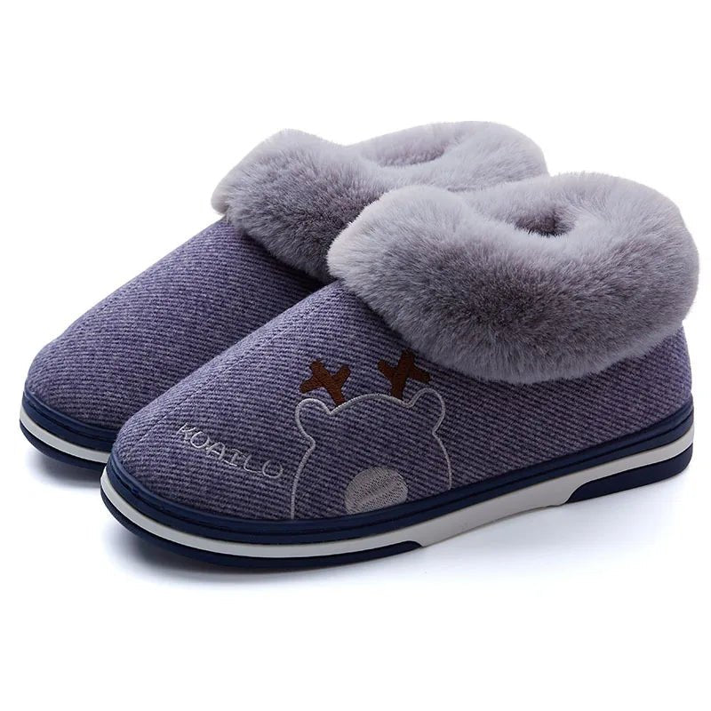 SaneShoppe - Gacimy Warm Cotton Slippers For Women Winter Indoor Soft Flats Shoes Couple Casual Anti - Slip Home Slides Fashion Furry Slippers