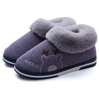 SaneShoppe - Gacimy Warm Cotton Slippers For Women Winter Indoor Soft Flats Shoes Couple Casual Anti - Slip Home Slides Fashion Furry Slippers