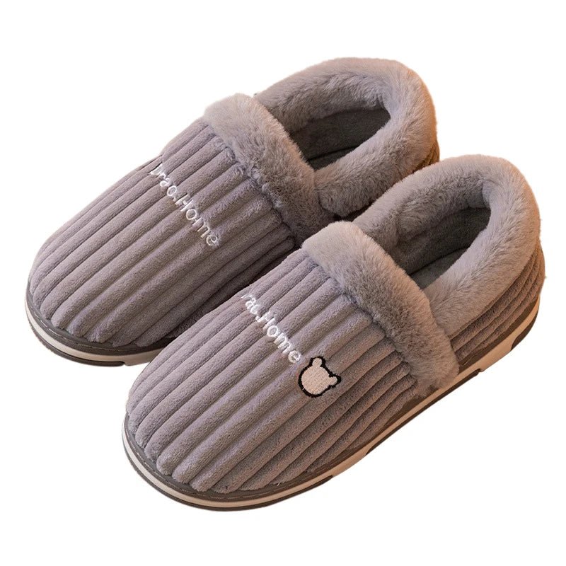SaneShoppe - Gacimy Warm Cotton Slippers For Women Winter Indoor Soft Flats Shoes Couple Casual Anti - Slip Home Slides Fashion Furry Slippers