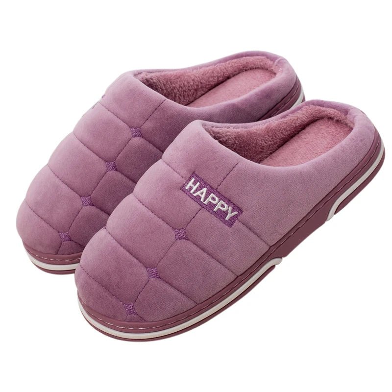 SaneShoppe - Gacimy Warm Cotton Slippers For Women Winter Indoor Soft Flats Shoes Couple Casual Anti - Slip Home Slides Fashion Furry Slippers