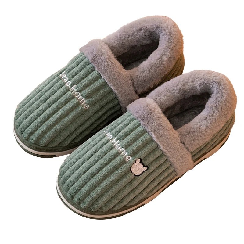 SaneShoppe - Gacimy Warm Cotton Slippers For Women Winter Indoor Soft Flats Shoes Couple Casual Anti - Slip Home Slides Fashion Furry Slippers
