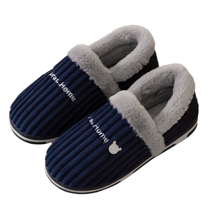 SaneShoppe - Gacimy Warm Cotton Slippers For Women Winter Indoor Soft Flats Shoes Couple Casual Anti - Slip Home Slides Fashion Furry Slippers