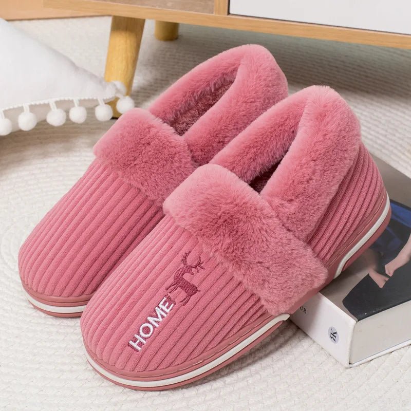 SaneShoppe - Gacimy Warm Cotton Slippers For Women Winter Indoor Soft Flats Shoes Couple Casual Anti - Slip Home Slides Fashion Furry Slippers