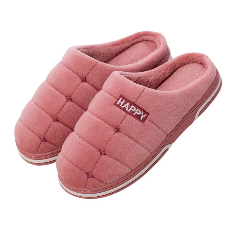 SaneShoppe - Gacimy Warm Cotton Slippers For Women Winter Indoor Soft Flats Shoes Couple Casual Anti - Slip Home Slides Fashion Furry Slippers