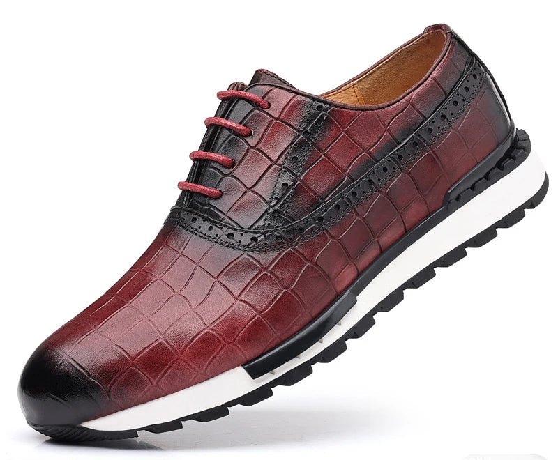 SaneShoppe - Genuine Leather Man Luxury Sneakers Plaid Weave Pattern Lace - up Men Casual White Oxford Shoes Deals Spring Autumn 2025