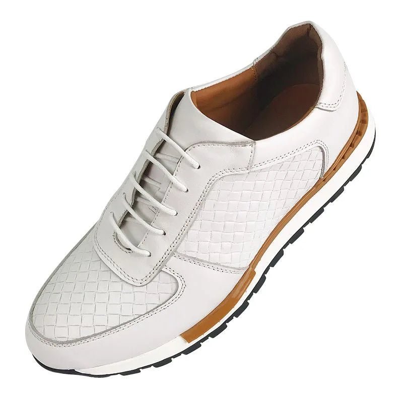 SaneShoppe - Genuine Leather Man Luxury Sneakers Plaid Weave Pattern Lace - up Men Casual White Oxford Shoes Deals Spring Autumn 2025