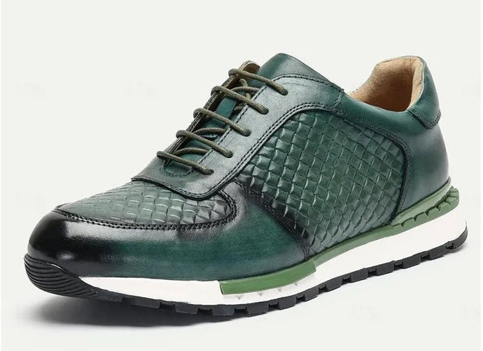 SaneShoppe - Genuine Leather Man Luxury Sneakers Plaid Weave Pattern Lace - up Men Casual White Oxford Shoes Deals Spring Autumn 2025