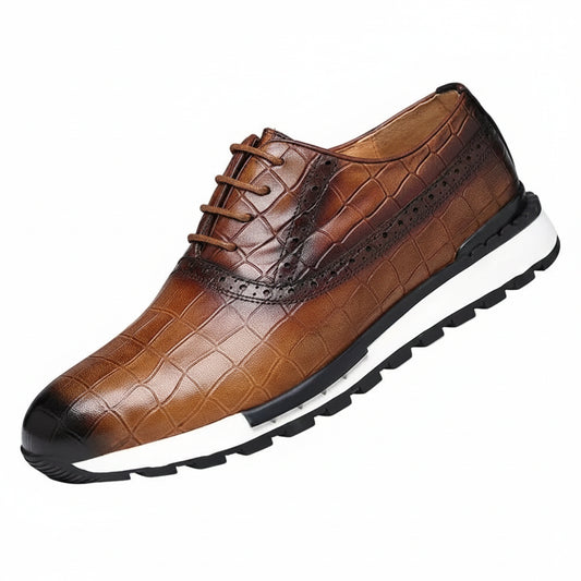 SaneShoppe - Genuine Leather Man Luxury Sneakers Plaid Weave Pattern Lace - up Men Casual White Oxford Shoes Deals Spring Autumn 2025