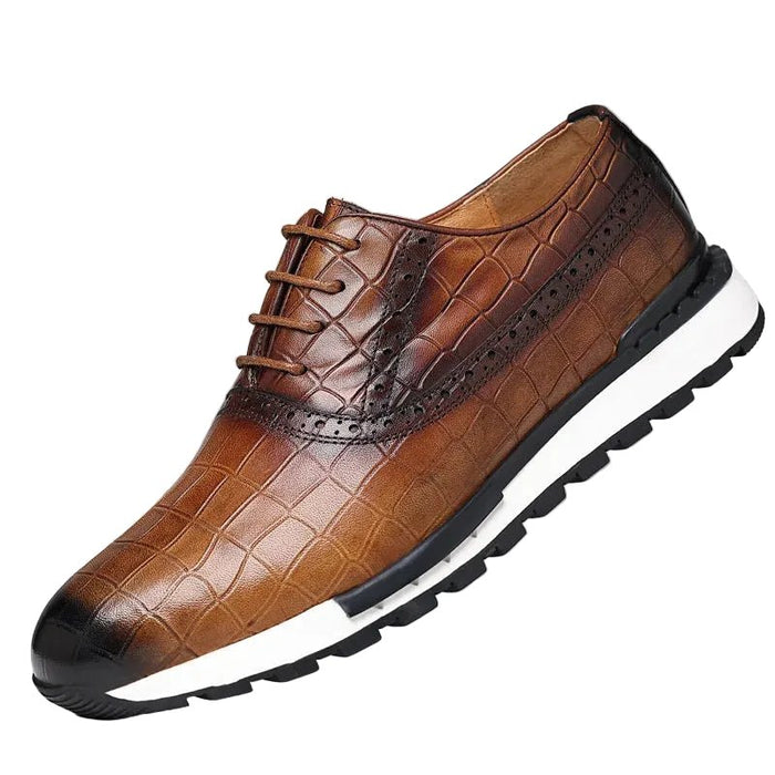 SaneShoppe - Genuine Leather Man Luxury Sneakers Plaid Weave Pattern Lace - up Men Casual White Oxford Shoes Deals Spring Autumn 2025