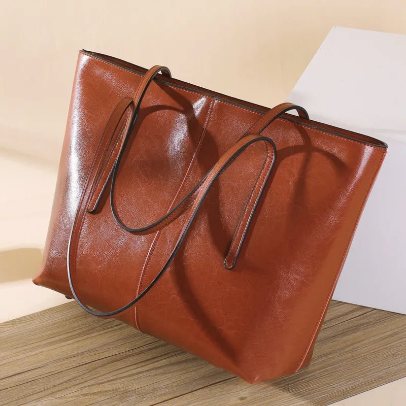 SaneShoppe - Genuine Leather Women's Large Capacity Tote Bag Women Fashion High quality Cowhide hand shoulder bag Commuter shopping bag