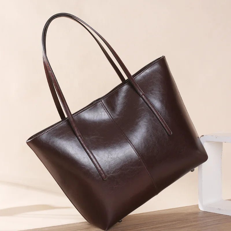 SaneShoppe - Genuine Leather Women's Large Capacity Tote Bag Women Fashion High quality Cowhide hand shoulder bag Commuter shopping bag