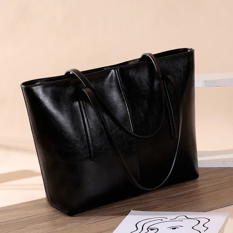 SaneShoppe - Genuine Leather Women's Large Capacity Tote Bag Women Fashion High quality Cowhide hand shoulder bag Commuter shopping bag