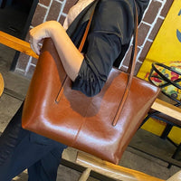 SaneShoppe - Genuine Leather Women's Large Capacity Tote Bag Women Fashion High quality Cowhide hand shoulder bag Commuter shopping bag