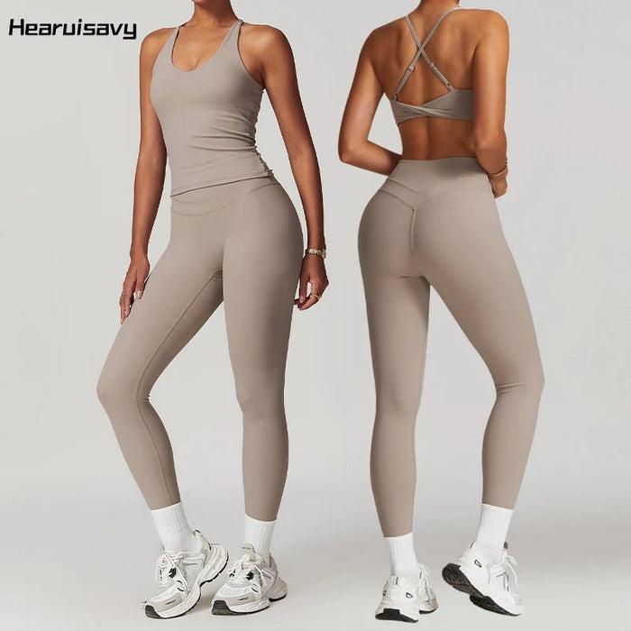 SaneShoppe - Hearuisavy 2 - Piece Yoga Sets Sports Suit Women Fitness Tracksuit Running Workout Shirt Yoga Clothing Quick - Drying Gym Set Women