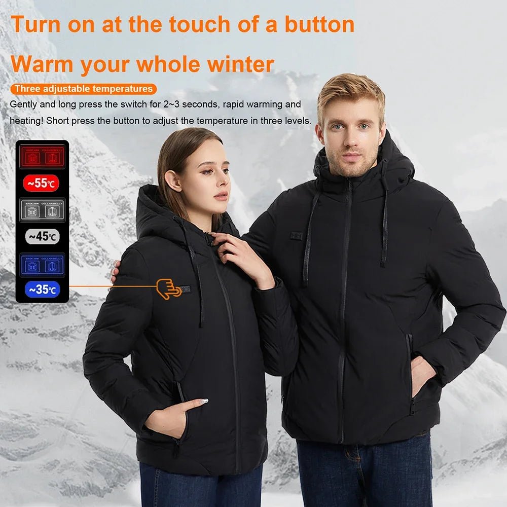 SaneShoppe - Heated Jacket, USB Intelligent Dual Control Switch 4 - 11 Zone Heated Jacket, Men's Women's Warm Cotton Jacket with Removable Hood