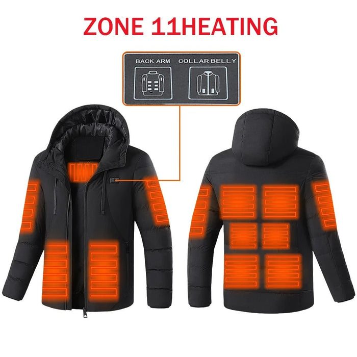 SaneShoppe - Heated Jacket, USB Intelligent Dual Control Switch 4 - 11 Zone Heated Jacket, Men's Women's Warm Cotton Jacket with Removable Hood